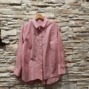 Akris  Punto Long Sleeve Cotton Blouse, Color Cream/ Orange , Size 14 US